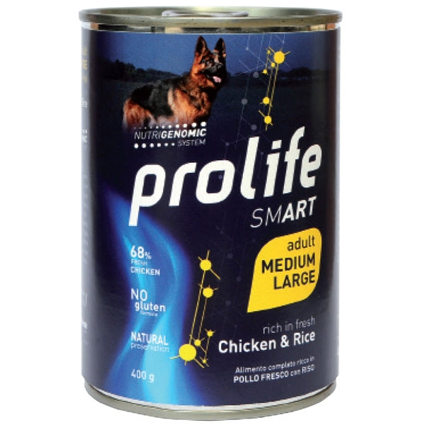 Prolife Adult Medium/Large Pollo&Riso 400gr Alimento umido per Cani Prolife Adult Medium/Large Pollo&Riso 400gr Alimento umido per Cani